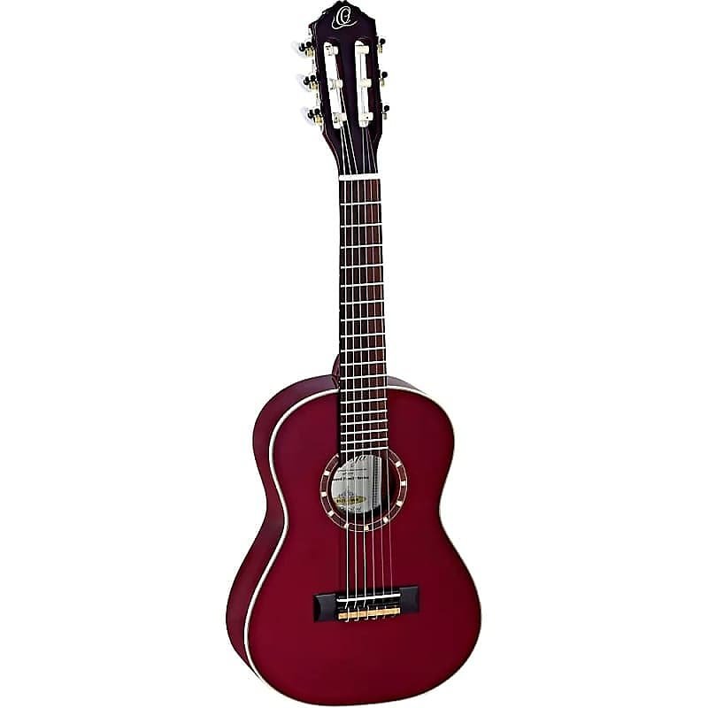 Guitarra de cuerdas de nailon de tamaño 3/4 de la serie familiar Ortega Guitars R121-3/4WR en color rojo vino brillante con funda de transporte y enlace de video
